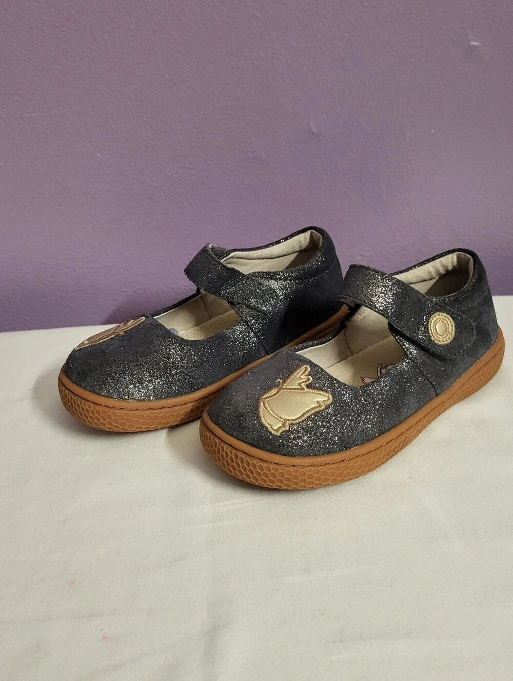 CUTE Toddlers Girls LIVIE & LUCA Pio Pio Glittery Blue Suede Mary-Jane Shoes 9M